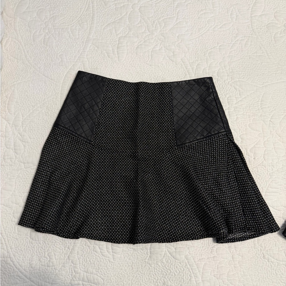 BCBGeneration Black Quilted & Textured Flared Skirt
